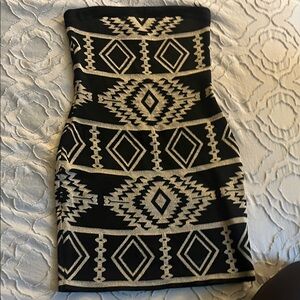 Ya Los Angeles Black Strapless Aztec-Pattern Bodycon Dress